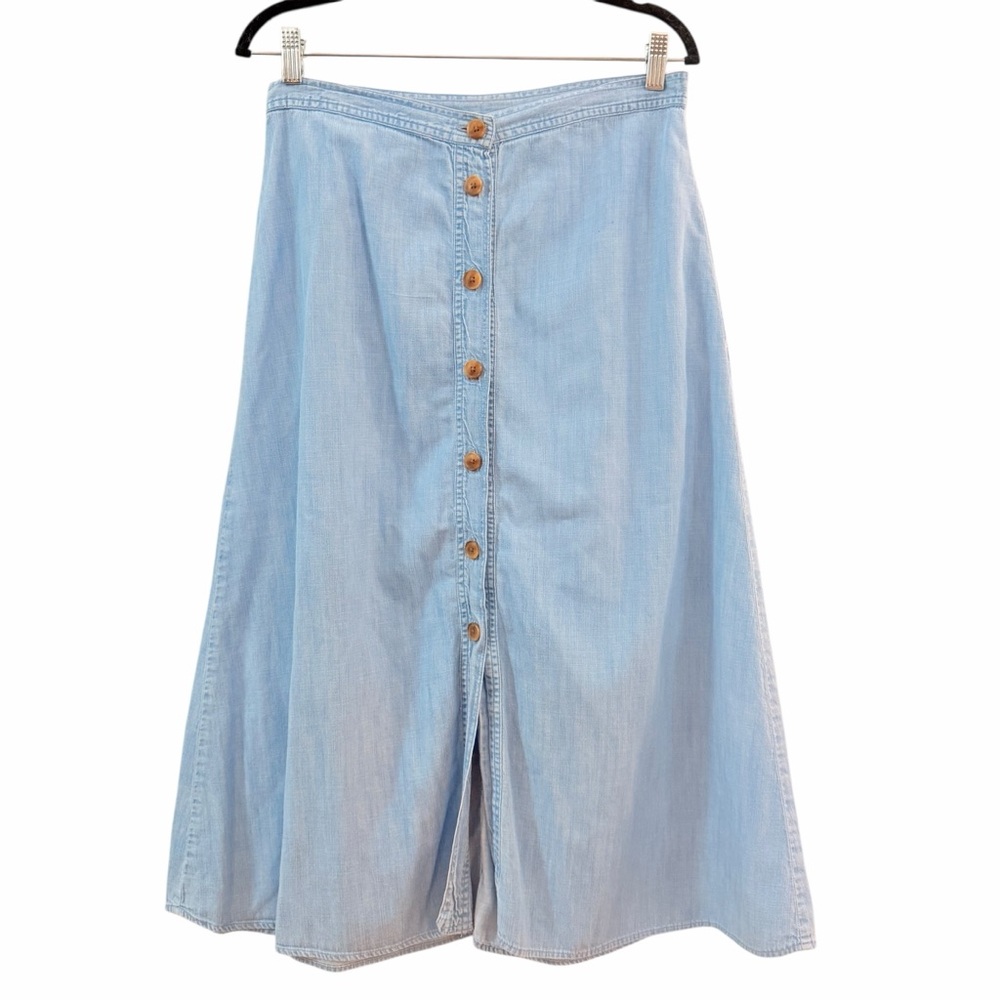 Gap Button Front Midi Light Wash Denim Skirt - image 1